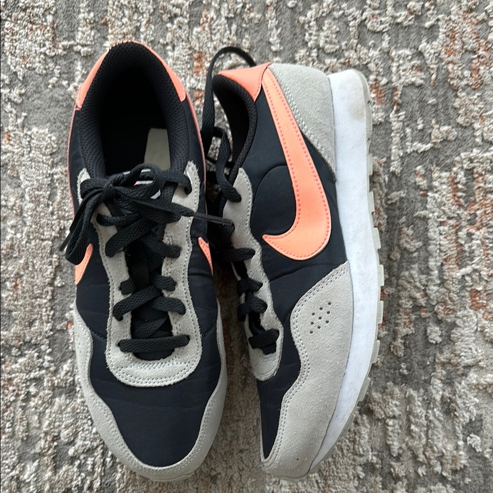 Nike Black and Gray Sneakers with Orange Swoosh 6Y
